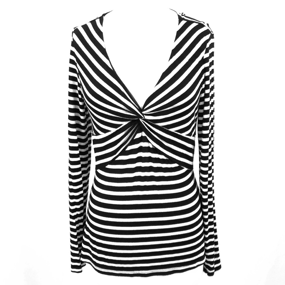 💥INC Blk/Wht/Gold Twisted Long Slleeve Stripe Top